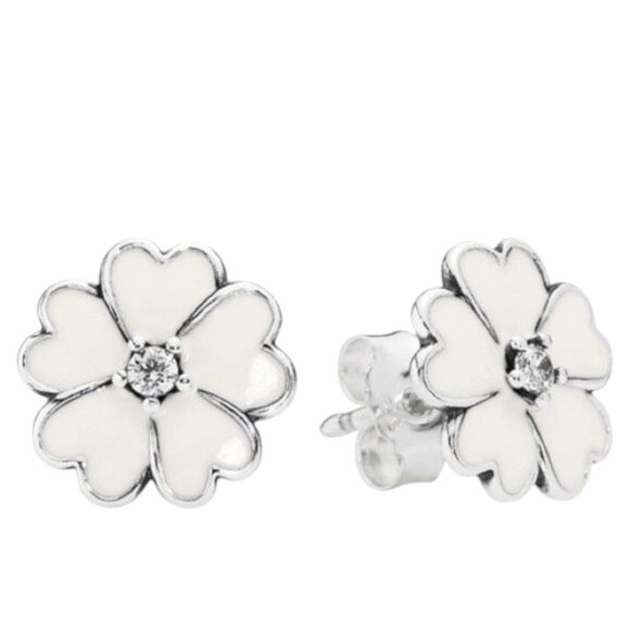 PANDORA White Primrose Meadow Stud CZ Earrings w Dust Bag NWT - Picture 1 of 3